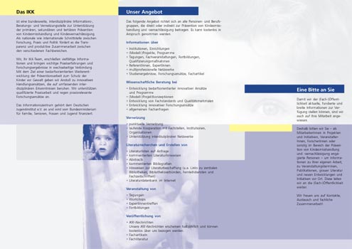 Deutsches Jugendinstitut, Informationszentrum Kindesmisshandlung/Kindesvernachlässigung, Falter-Innenseite