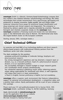 nanotype GmbH, Stellenanzeige
