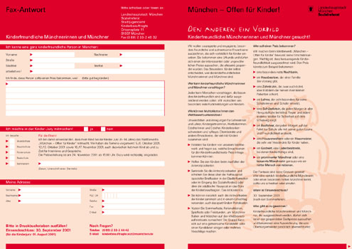 Landeshauptstadt München, Wettbewerb für Kinderfreundlichkeit, Fragebogen Kinderfreundliche Münchnerinnen und Münchner