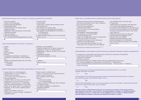 Landeshauptstadt München, Wettbewerb für Kinderfreundlichkeit, Fragebogen Wohnumfeld